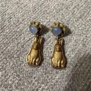 Sterling silver calcedony rabbit earrings.